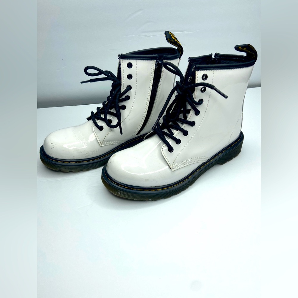 Dr. Martens white glossy boots
